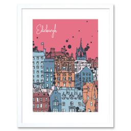 "Artery8 Wall Art Print Edinburgh Capital Scotland Old Town Buildings Framed Art in White - Size: W7"" x H9""" - thumbnail 1