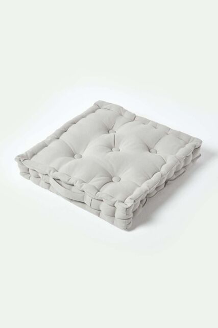 Homescapes Plain Cotton Floor Cushion in Grey - Size: 50 cm x 50 cm - image 1