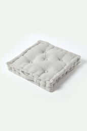 Homescapes Plain Cotton Floor Cushion in Grey - Size: 50 cm x 50 cm - thumbnail 1