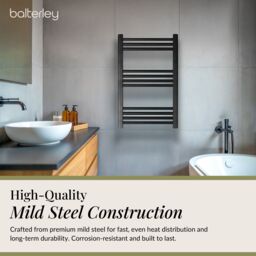 Balterley Straight Heated Towel Rail Radiator, 418W, 500 x 700mm, Matt Black - thumbnail 3