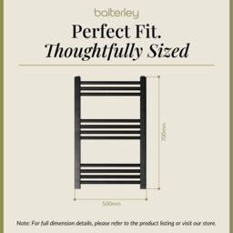 Balterley Straight Heated Towel Rail Radiator, 418W, 500 x 700mm, Matt Black - thumbnail 5