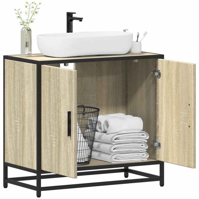 Berkfield Home Bathroom Sink Cabinet Sonoma Oak 65x33x60 cm Engineered Wood in Brown - Size: 65 x 33 x 60 cm - image 1