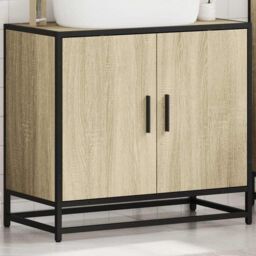 Berkfield Home Bathroom Sink Cabinet Sonoma Oak 65x33x60 cm Engineered Wood in Brown - Size: 65 x 33 x 60 cm - thumbnail 4
