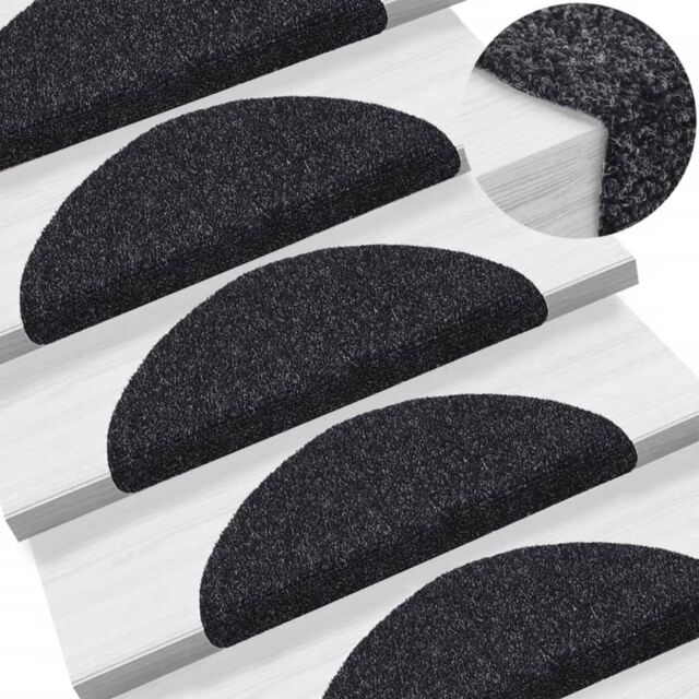 Berkfield Home Self-adhesive Stair Mats 5 pcs Black 56x17x3 cm Needle Punch - Size: Medium - image 1