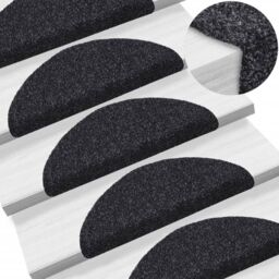 Berkfield Home Self-adhesive Stair Mats 5 pcs Black 56x17x3 cm Needle Punch - Size: Medium - thumbnail 1