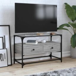 Berkfield Home TV Cabinet with Glass Top Grey Sonoma 80x35x51 cm Engineered Wood - Size: 80 x 35 x 51 cm
