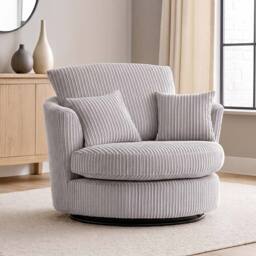Furnishings For Less UK Luxor Jumbo Cord Fabric Single Seater 360 Degree Swivel Chair Sofa Accessory in Silver - thumbnail 6