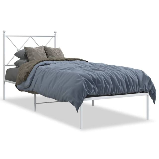 Berkfield Home Metal Bed Frame without Mattress with Headboard White 80x200cm - Size: 80x200 cm - image 1