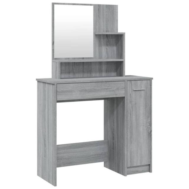 Berkfield Home Dressing Table with Mirror Grey Sonoma 86.5x35x136 cm - image 1
