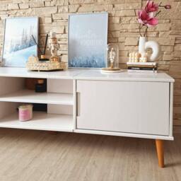 Berkfield Home TV Cabinet MOLDE White 158x40x49 cm Solid Wood Pine - Size: 158 x 40 x 49 cm - thumbnail 4