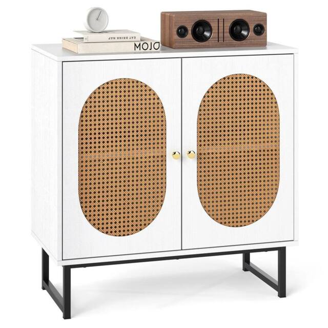 KORVIXA Rattan Buffet Cabinet 2 Door Sideboard Storage in White - Size: 0.6m2 - image 1