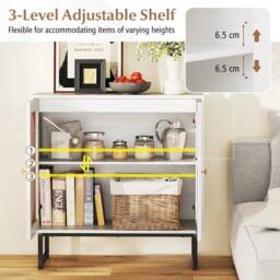 KORVIXA Rattan Buffet Cabinet 2 Door Sideboard Storage in White - Size: 0.6m2 - thumbnail 5