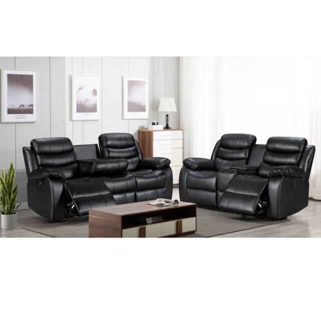 Furniture 786 Roma Electric Leather Recliner 3+2 Seater Sofa Set in Black - image 1