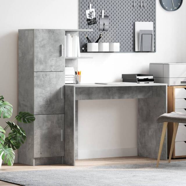 Berkfield Home Desk with Storage Concrete Grey Engineered Wood - image 1