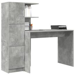 Berkfield Home Desk with Storage Concrete Grey Engineered Wood - thumbnail 3