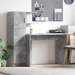 Berkfield Home Desk with Storage Concrete Grey Engineered Wood