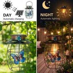 Havendro Solar Butterfly Hanging Lantern IP65 in Black - thumbnail 3