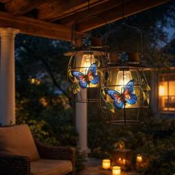 Havendro Solar Butterfly Hanging Lantern IP65 in Black - thumbnail 5