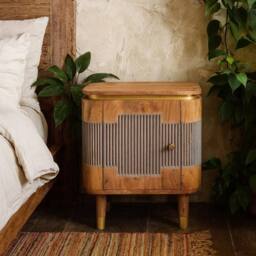 Wyld Haus Idaho Natural Acacia Wood & Brass 2 Door Cabinet in Brown