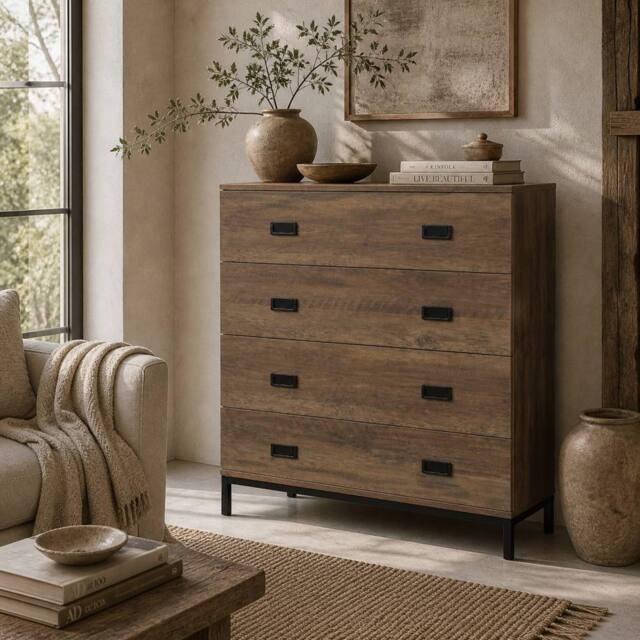 Wyld Haus Paleba Romi 4 Drawer Chest Brown Wood Effect with Steel Frame - image 1