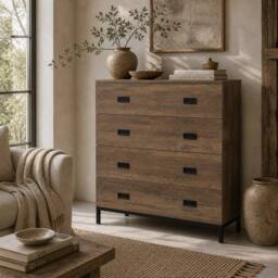 Wyld Haus Paleba Romi 4 Drawer Chest Brown Wood Effect with Steel Frame