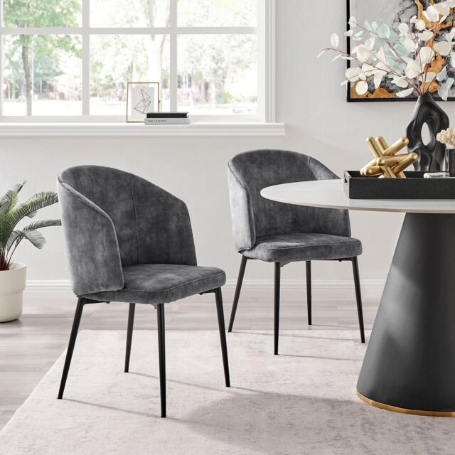Modish Furnishing Capri Set Of 2 Grey Velvet Dining Chair With Curved Back Black Legs in Dark Grey - Size: 2 Pack - image 1