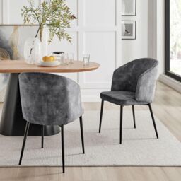 Modish Furnishing Capri Set Of 2 Grey Velvet Dining Chair With Curved Back Black Legs in Dark Grey - Size: 2 Pack - thumbnail 2