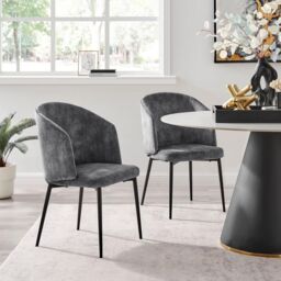 Modish Furnishing Capri Set Of 2 Grey Velvet Dining Chair With Curved Back Black Legs in Dark Grey - Size: 2 Pack - thumbnail 1