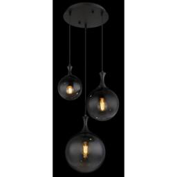 Netlighting Dalton Cluster Pendant Matt Black Balls Smoke Glass Shade 3x E27 - thumbnail 4