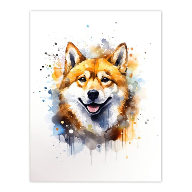 "Artery8 Wall Art Print Shiba Inu Lovers Gift Watercolour Pet Portrait Painting Artwork Poster - Size: W18"" x H24""" - image 1
