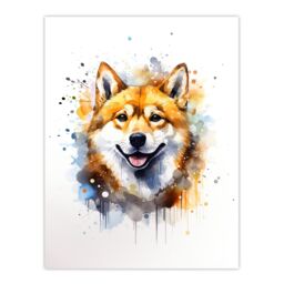 "Artery8 Wall Art Print Shiba Inu Lovers Gift Watercolour Pet Portrait Painting Artwork Poster - Size: W18"" x H24""" - thumbnail 1