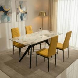 Outdoor Living San Diego Marble Top Dining Table with Emily Leather Chairs - Mustard