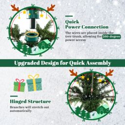 Gymax 6 FT Christmas Tree With 1801 Branch Tips 2 Lighting Colours & Remote Control in Green - Size: 6ft - thumbnail 5