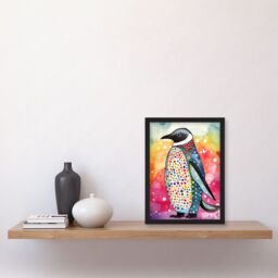 Artery8 Cute Multicoloured Spot Penguin Folk Art Artwork Framed Wall Art Print A4 in Black - thumbnail 2