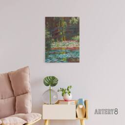 "Artery8 Water Lily Pond with Bridge Claude Monet Vintage Canvas Wall Art - Size: W18"" x H24""" - thumbnail 3