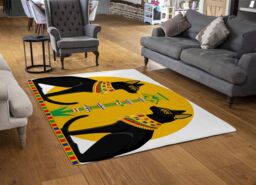 Benjamin Tate Design Illustration Of Black Egyptian Cats With Papyrus Rug in Natural - Size: Large - thumbnail 2