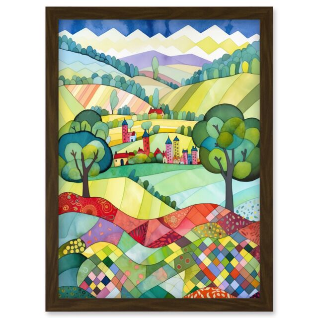 Artery8 English Countryside Rural Landscape Folk Art Watercolour Painting Artwork Framed Wall Art Print A4 in Brown - image 1