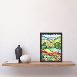 Artery8 English Countryside Rural Landscape Folk Art Watercolour Painting Artwork Framed Wall Art Print A4 in Brown - thumbnail 2