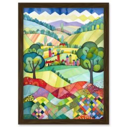 Artery8 English Countryside Rural Landscape Folk Art Watercolour Painting Artwork Framed Wall Art Print A4 in Brown - thumbnail 1