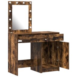 Berkfield Home 2 Piece Dressing Table Set with LED in Smoked Oak Engineered Wood in Brown - thumbnail 5