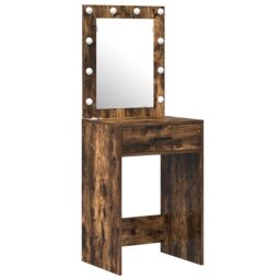 Berkfield Home 2 Piece Dressing Table Set with LED in Smoked Oak Engineered Wood in Brown - thumbnail 4