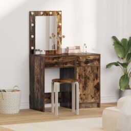 Berkfield Home 2 Piece Dressing Table Set with LED in Smoked Oak Engineered Wood in Brown