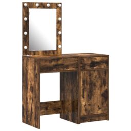 Berkfield Home 2 Piece Dressing Table Set with LED in Smoked Oak Engineered Wood in Brown - thumbnail 2
