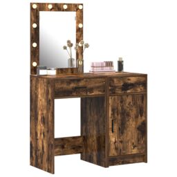 Berkfield Home 2 Piece Dressing Table Set with LED in Smoked Oak Engineered Wood in Brown - thumbnail 3