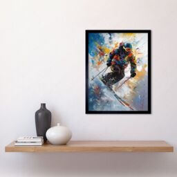 "Artery8 Wall Art Print Skier Skiing Down Slope Vibrant Splat Art Painting Art Framed in Black - Size: W12"" x H16""" - thumbnail 2
