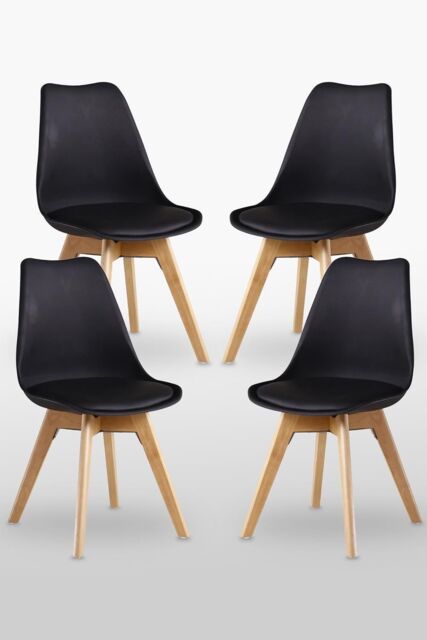 Life Interiors Set of 4 Scandinavian Dining Chairs Leather Cushions Solid Wood Legs in Black - image 1