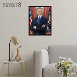 "Artery8 Souza US President Barack Obama Framed Canvas Wall Art Print - Size: W12"" x H16""" - thumbnail 3