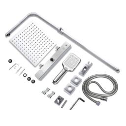 Hinsinc Chrome Square Bar Twin Head Thermostatic Shower Set in Metallic Silver - Size: 180 cm width x 180 cm drop - thumbnail 6