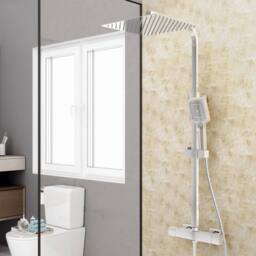 Hinsinc Chrome Square Bar Twin Head Thermostatic Shower Set in Metallic Silver - Size: 180 cm width x 180 cm drop - thumbnail 1