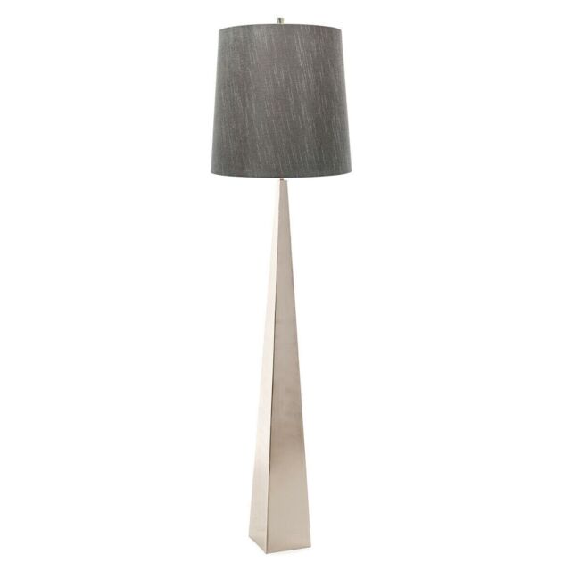 Loops Floor Lamp Steel Tapered Column Dark Grey Shade Polished Nickel LED E27 100W in Metallics